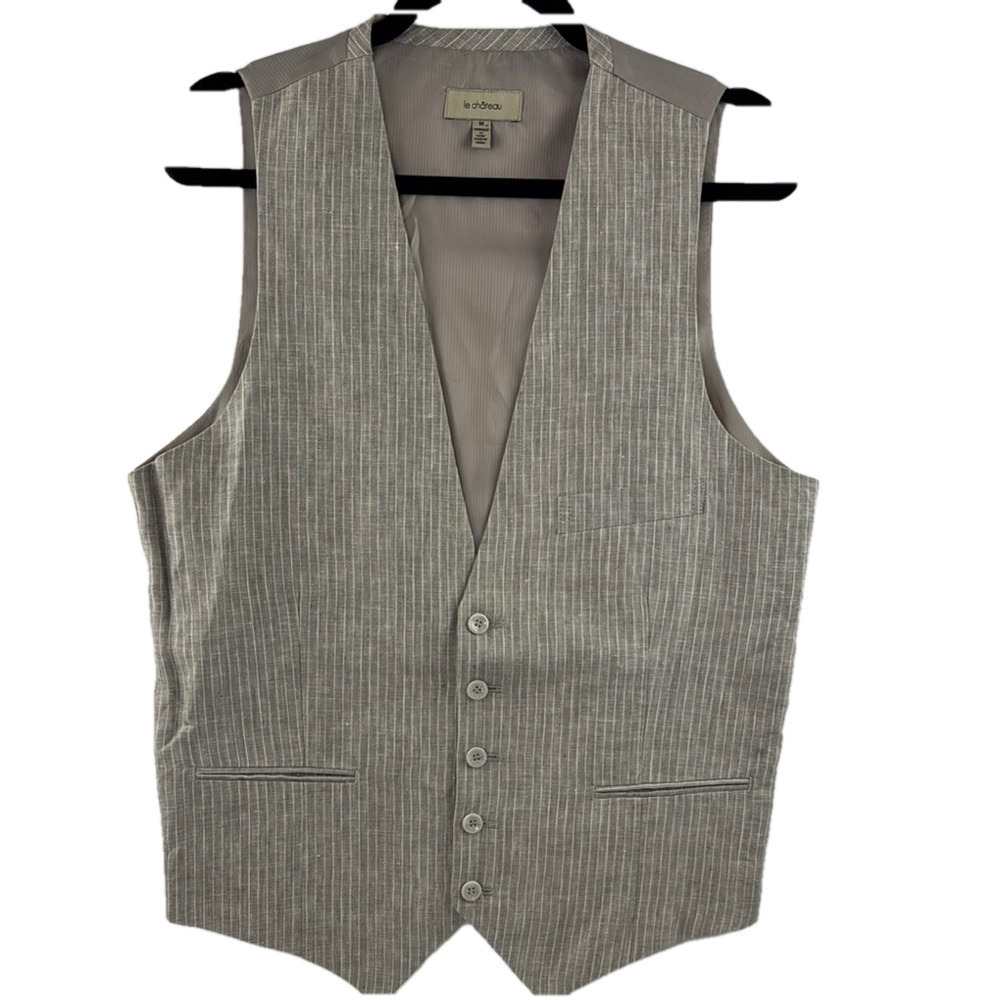 Le Chateau Men's Gray with White  Pinstripe Vest Classic Slim Fit